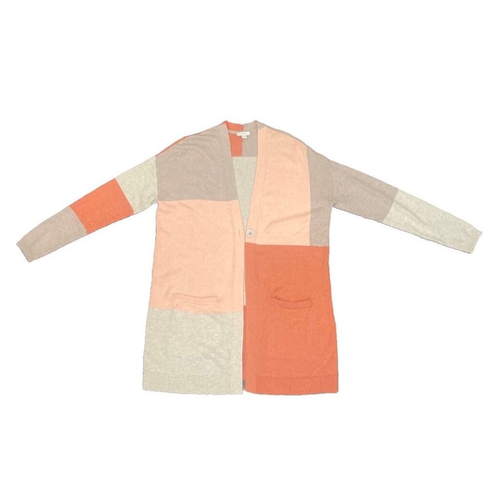 Pure Jill Color Block Knit Dust Cardigan Sweater Front Pockets